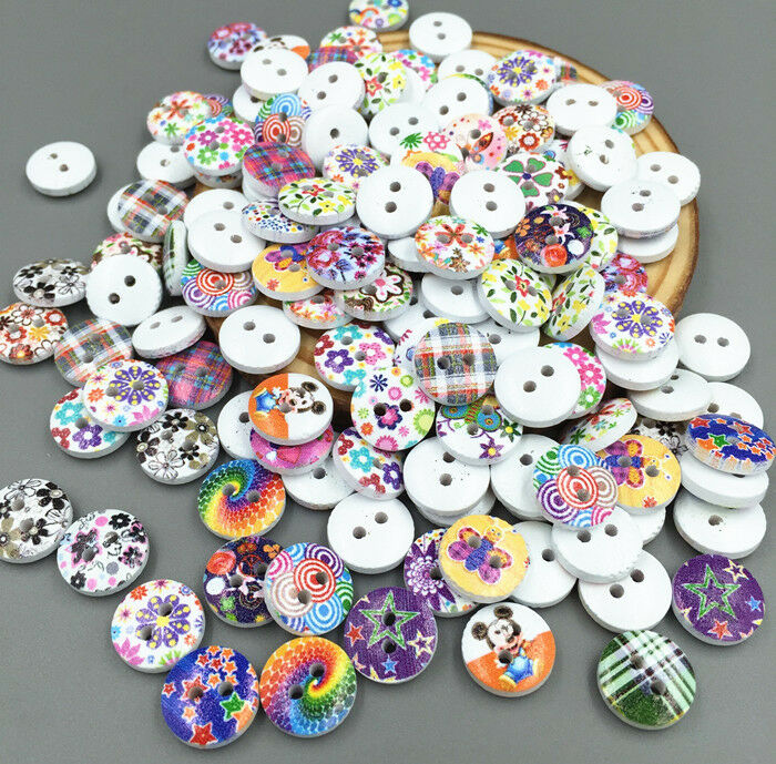 100pcs Mini Mixed patt  Wooden Buttons Fit Sewing scrapbook Embellishment 11.5mm