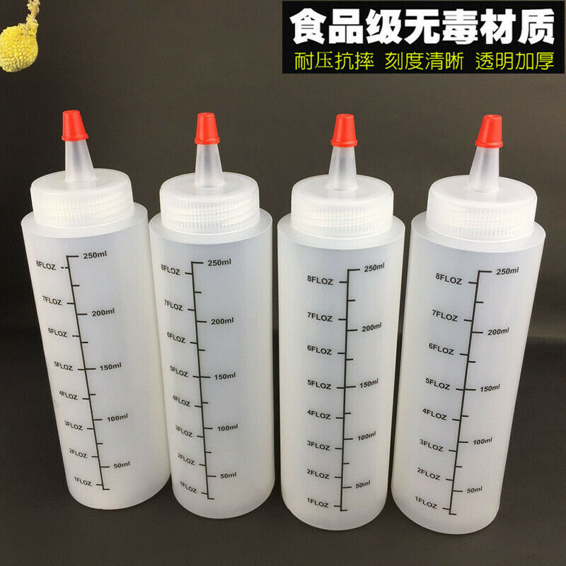 5X250ML Measuring Squeeze Bottle Condiment Dispenser Ketchup Mustard Sauce Tools