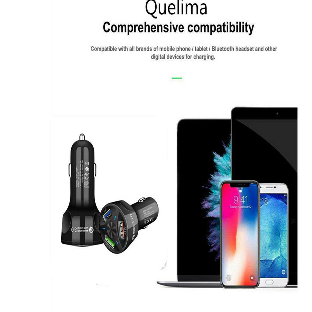 QC3.0 Fast Charging Car Mobile Phone Charger Adapter 3 Ports USB Socket