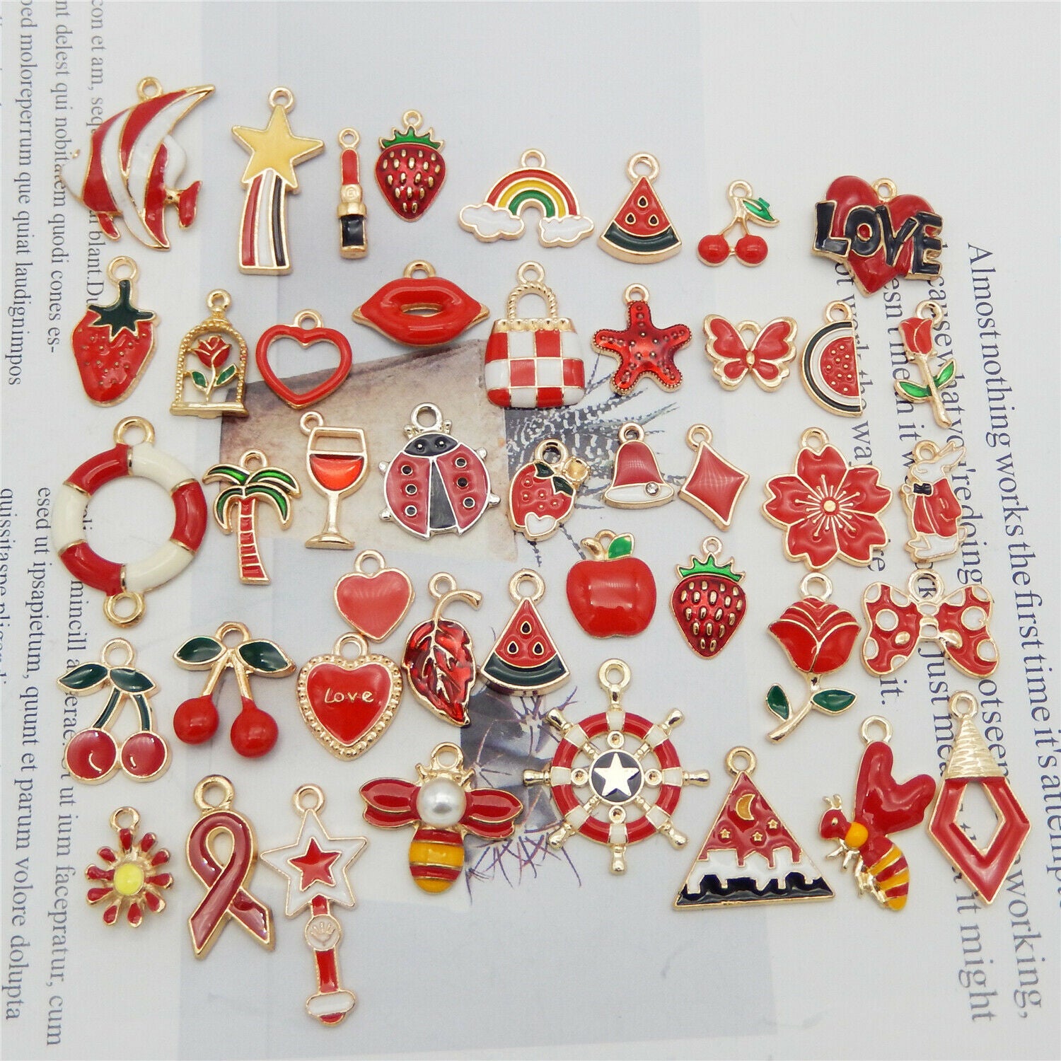 10 Pairs Mix Lot Red Enamel Charms Alloy Pendant Earring Making Findings 1-3cm