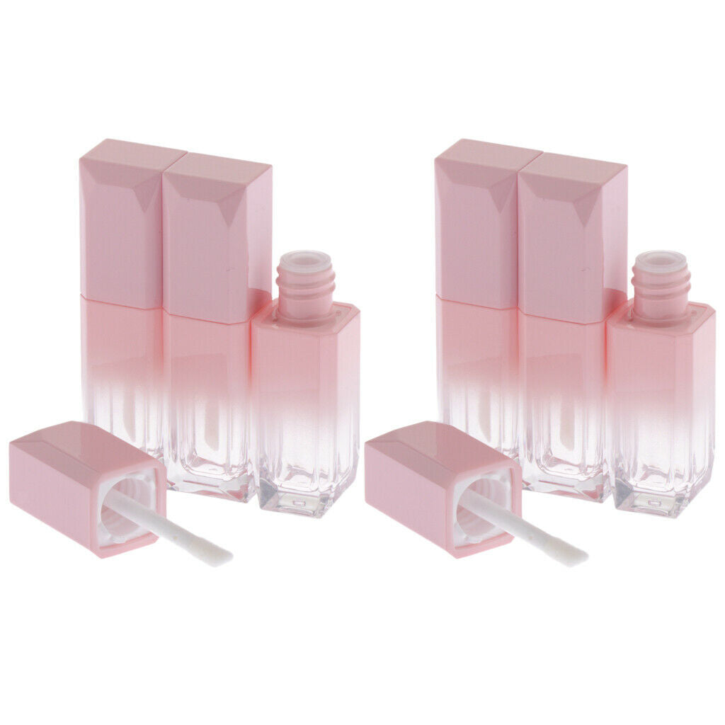 Lots 6 Square Lip Gloss Tubes Vials Makeup Cosmetic Lip Tint Bottles Pink