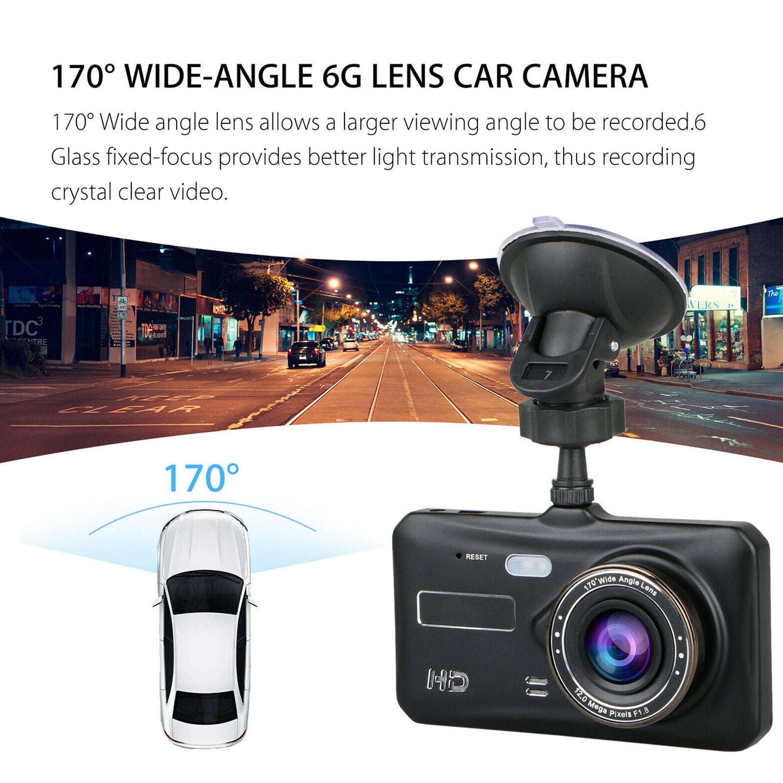 4" Dual Lens 1080P 170° Touch Screen Car DVR Dash Cam G-sensor + Rearview Camera