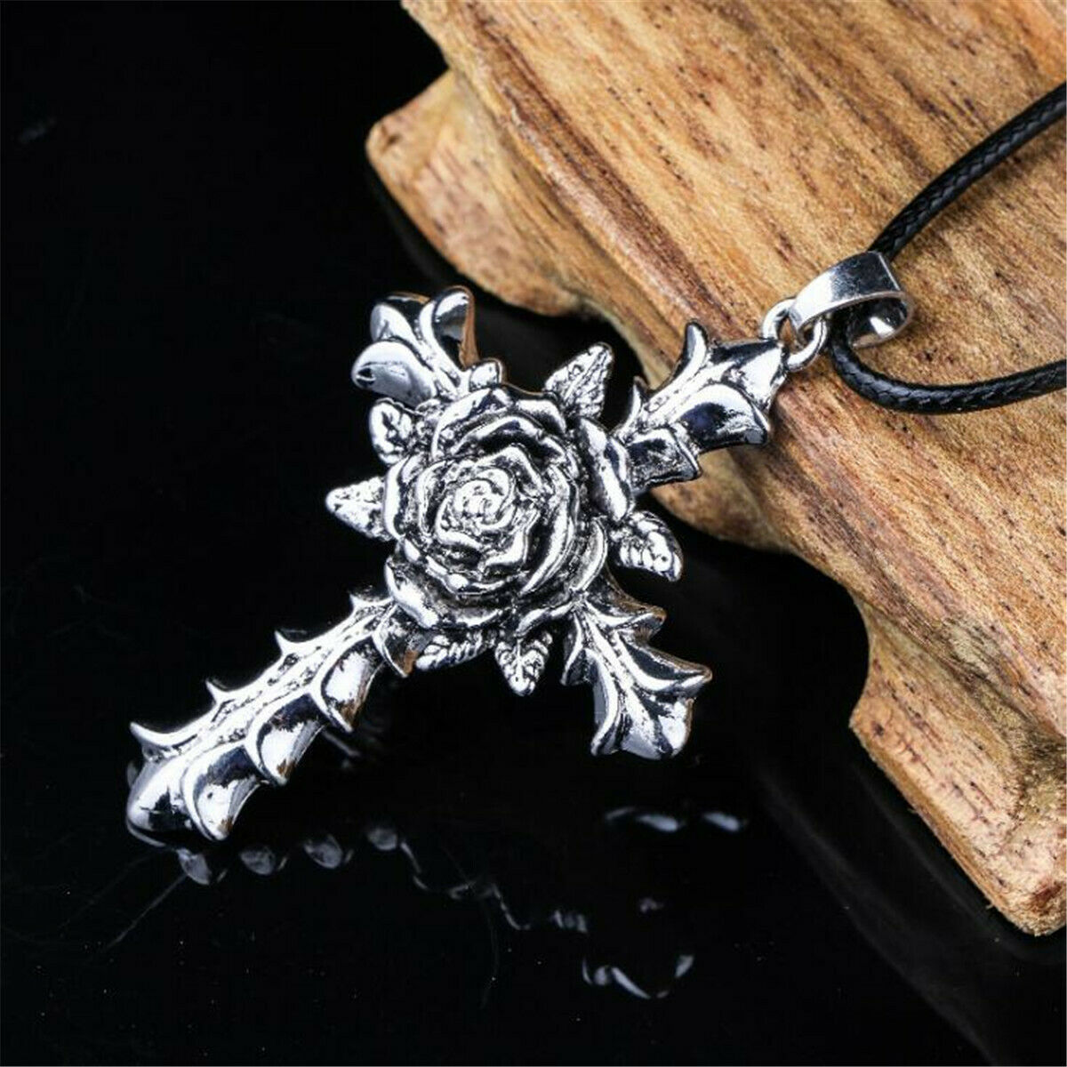 Fashion Alloy Cross Rose Retro Pendant Necklace Men's Jewelry Gift