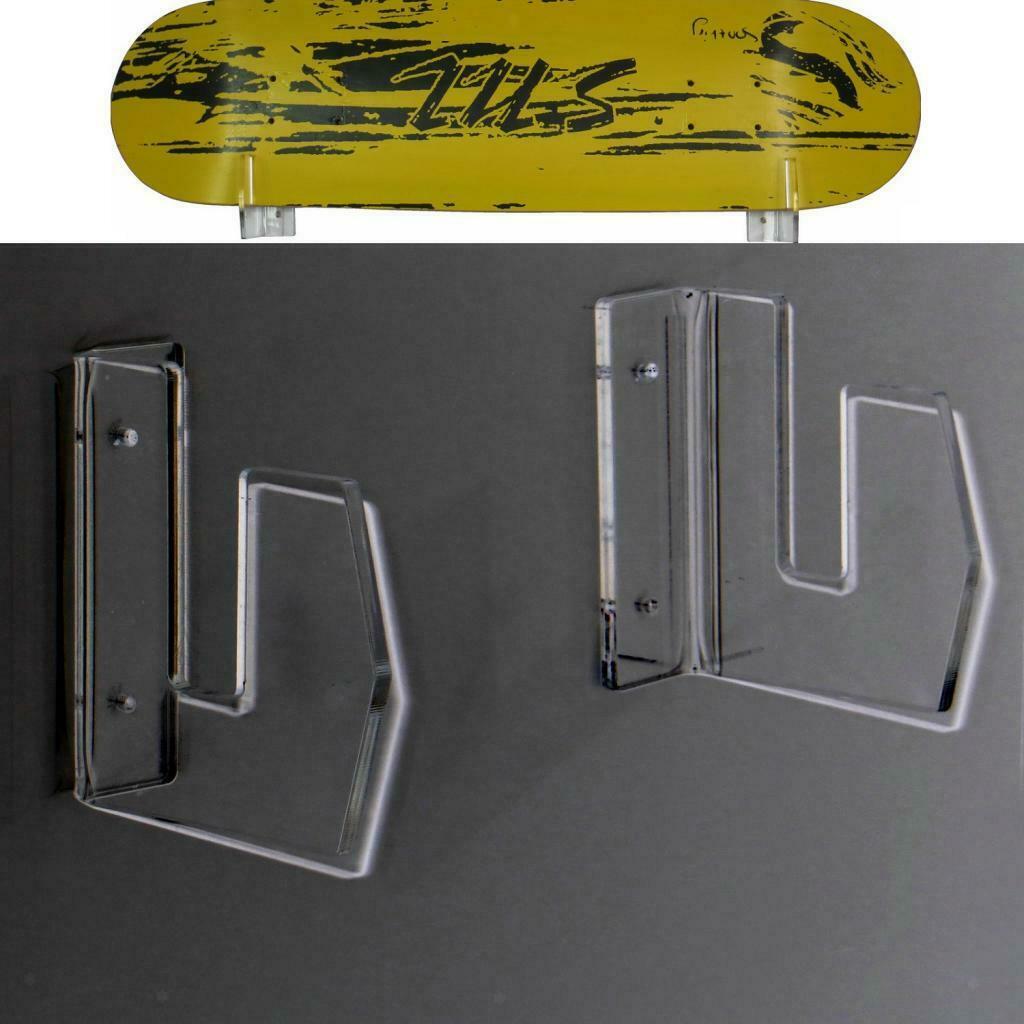 2pc Transparent Acrylic Skateboard Wall Display Bracket Rack Holder Storage
