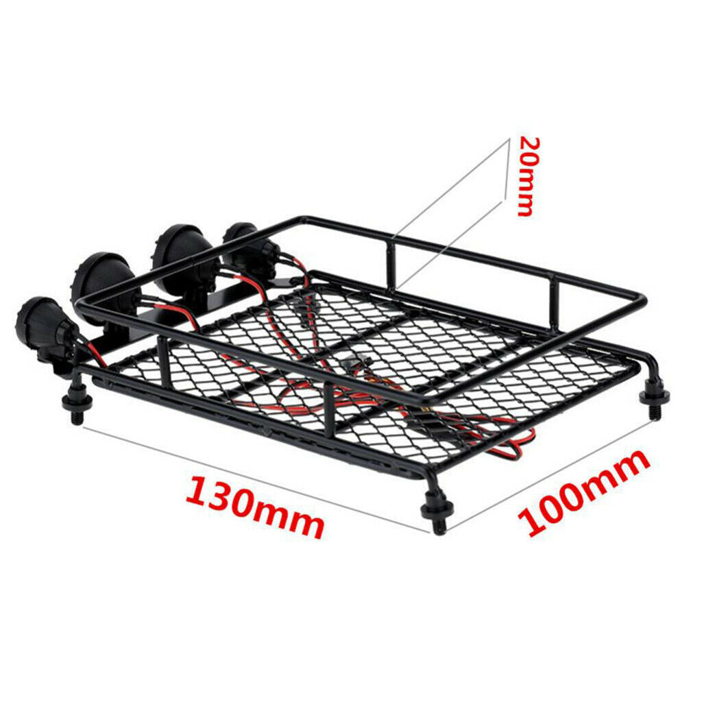 1/10 1/8 1/12 RC Car Metal Roof Rack Luggage Carrier W/ 4 LED Lights Accessories