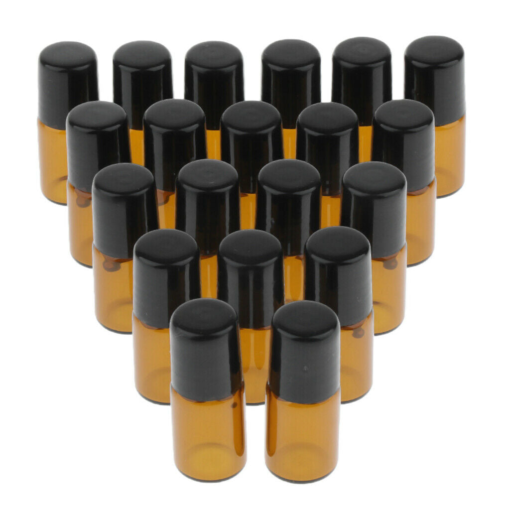 20X Empty Glass PP Essential Oil Perfume Roller Ball Bottles Case Holder - 2ml