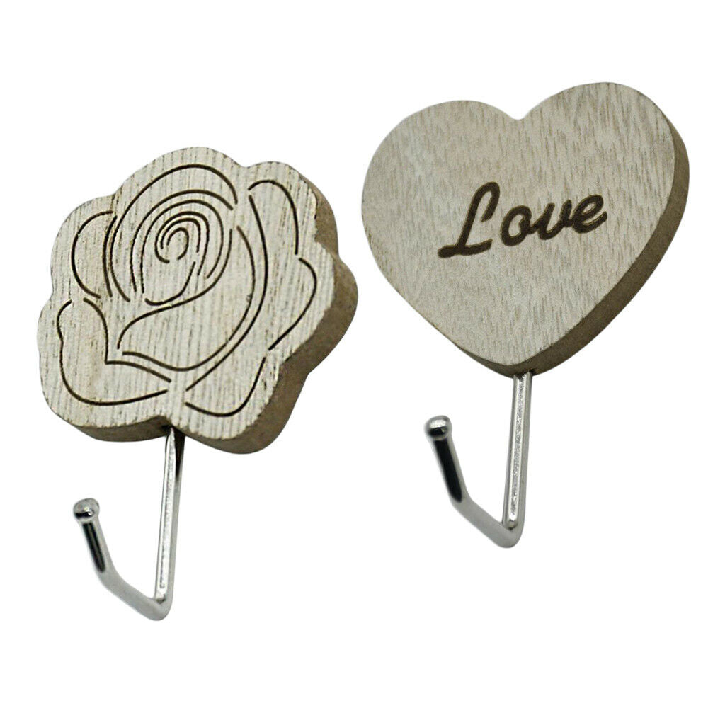 6pcs Retro Style Wooden Wall Hanger Hook Adhesive Bathroom Coat Wall Hangers
