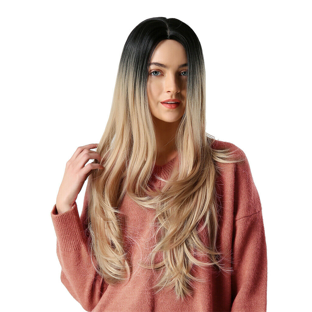26Inch Women Fashion Synthetic Heat Resistant Hair Costume Wigs Black+Brown