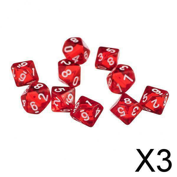 3X 3cm D10 Polyhedral Dices Bulk Set for DND Table Board Party Casino Games Red