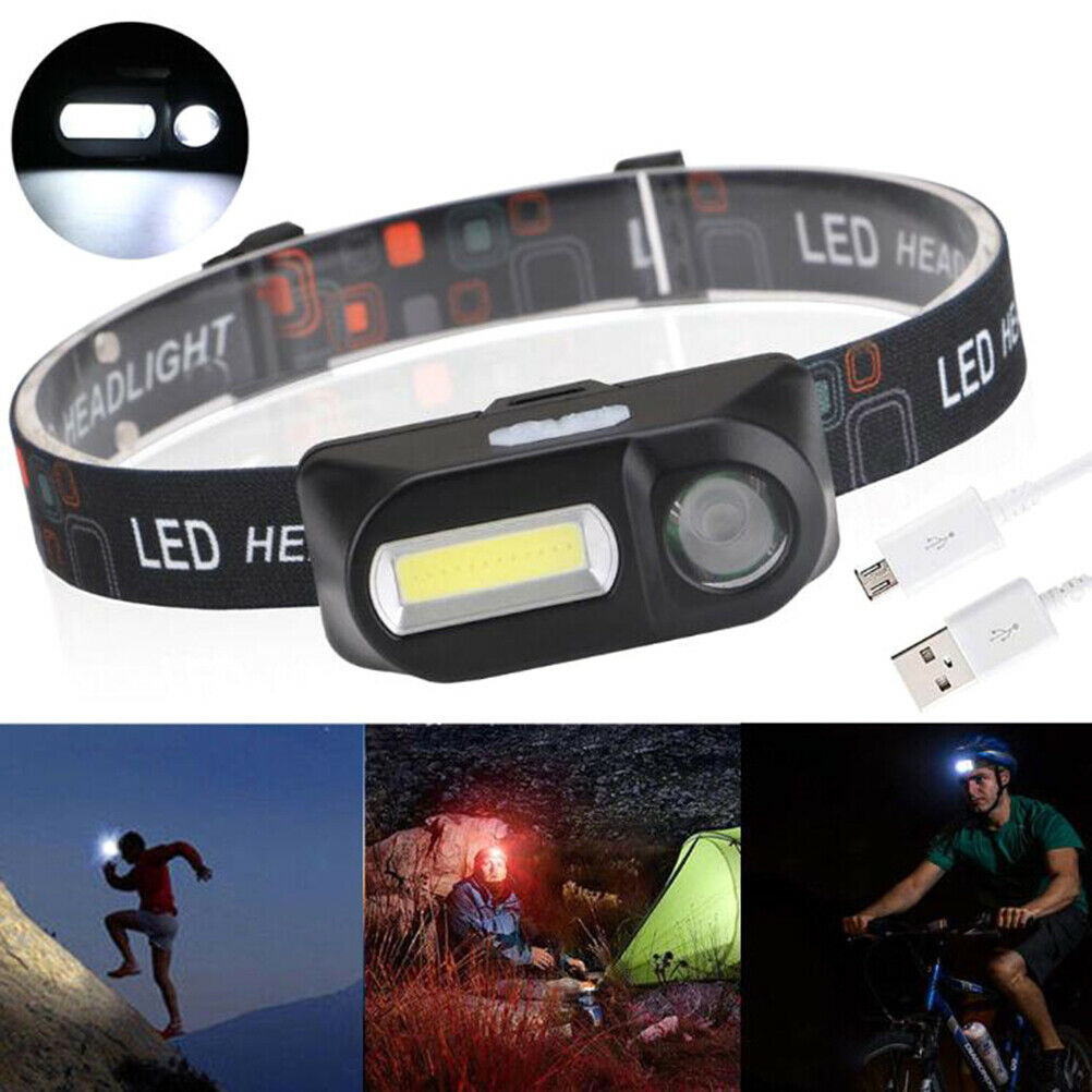Mini COB LED headlight headlamp flashlight USB rechargeable torch night ligh Pb