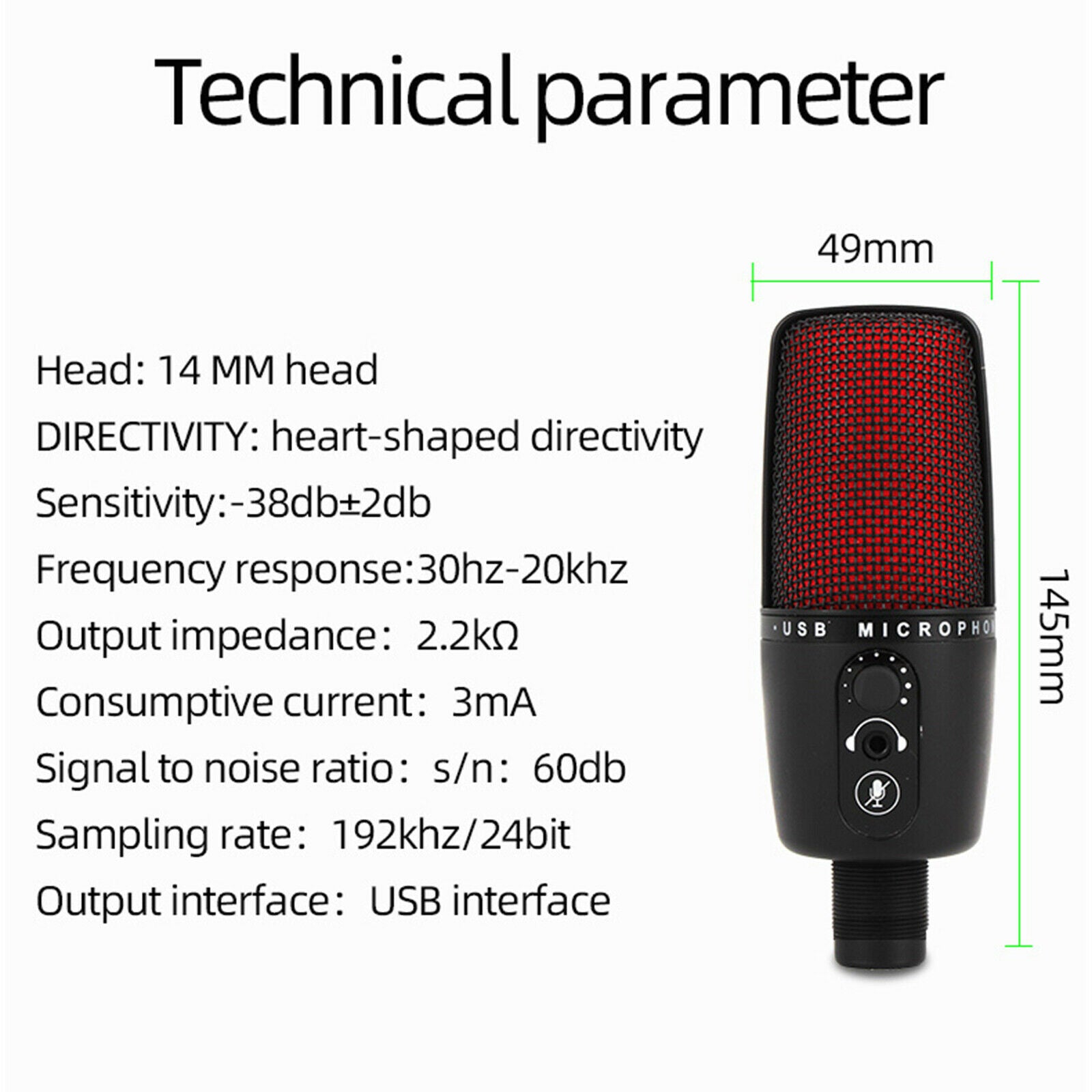 Portable USB audio condenser microphone with tripod for computers Red LED