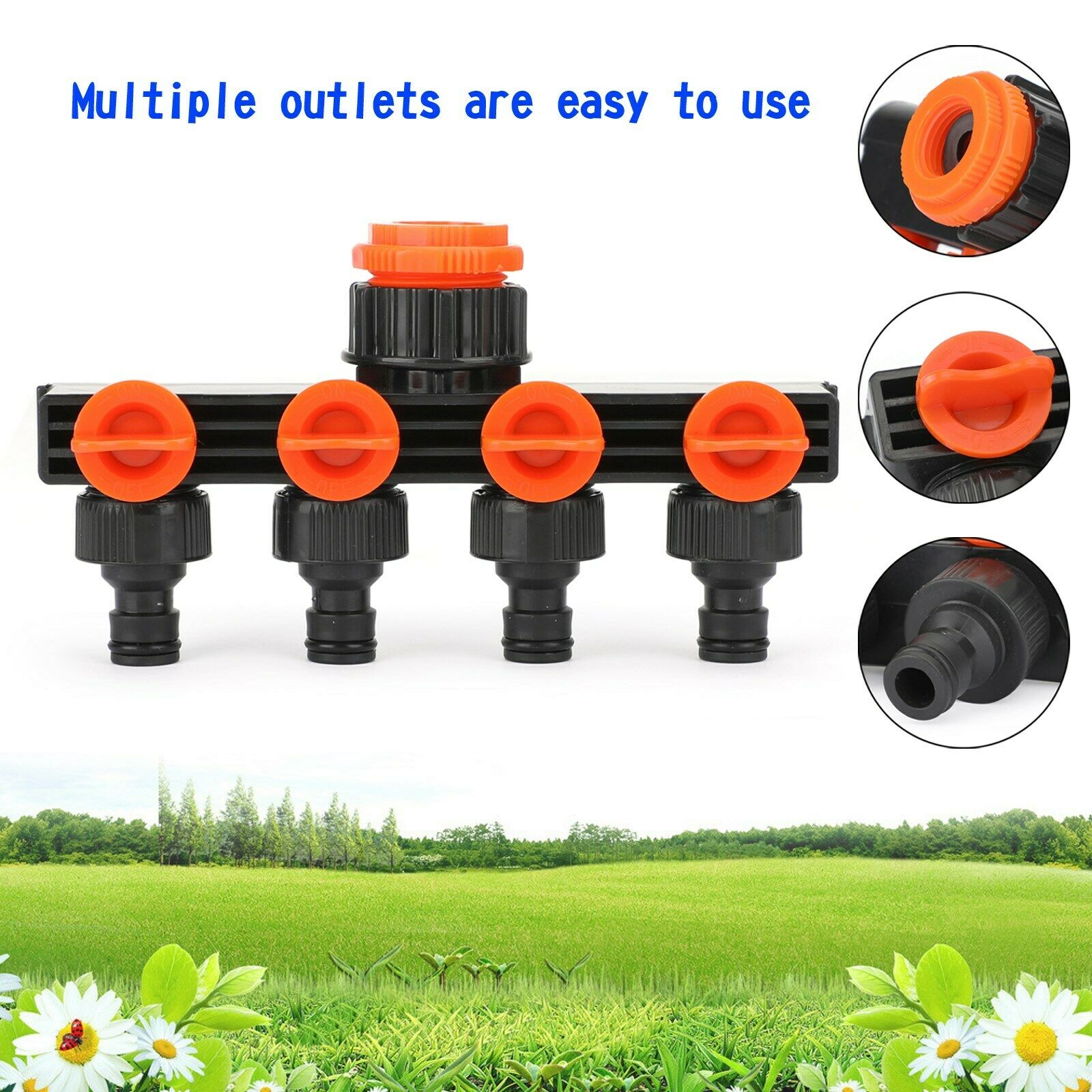 4 Way Heavy Duty Plastic Garden Hose Connector Tap Splitter 1/2" 3/4" 1" CA