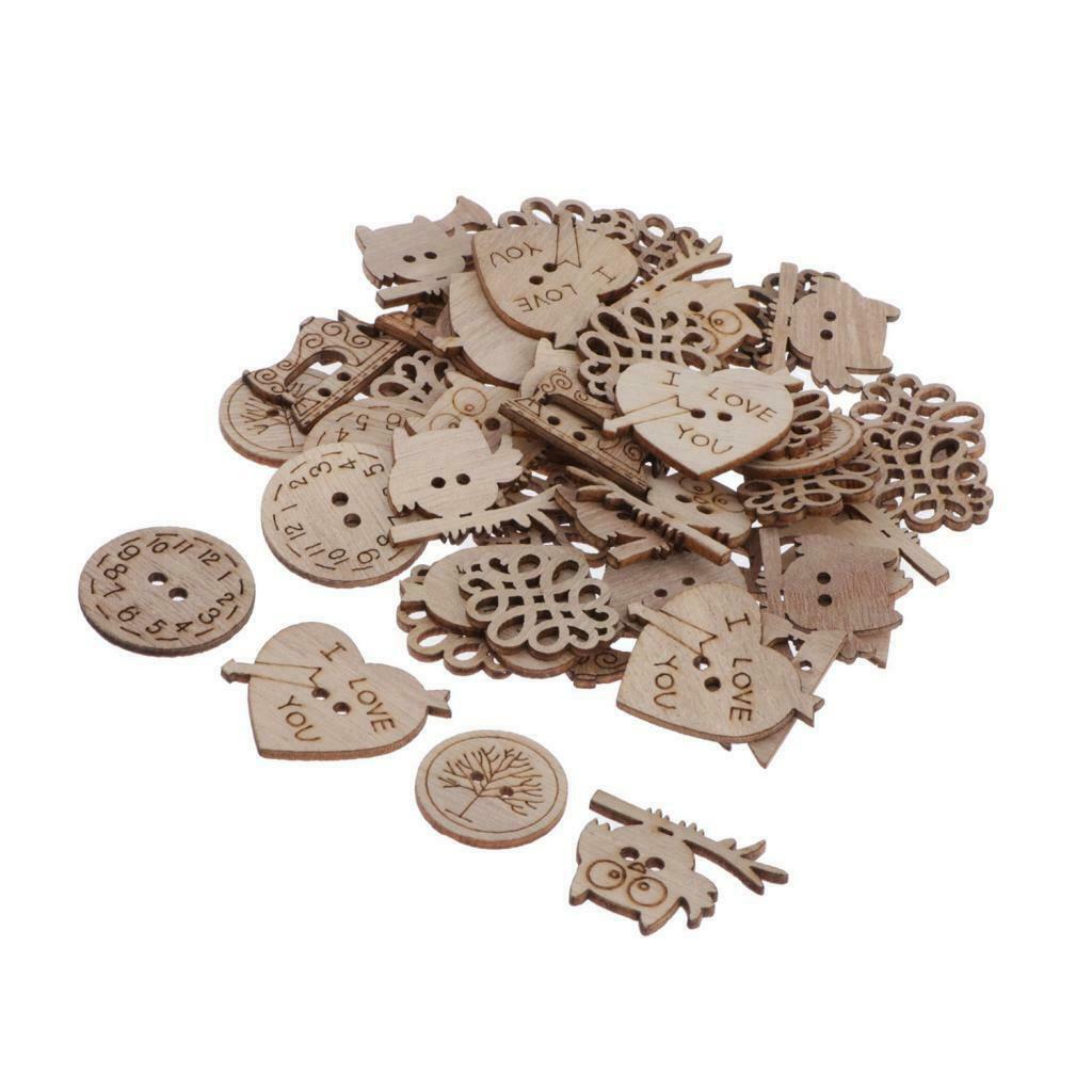 50Pc Mini Wooden Cutout Heart Flowers Shape Wood Craft Arts DIY Scrapbooking
