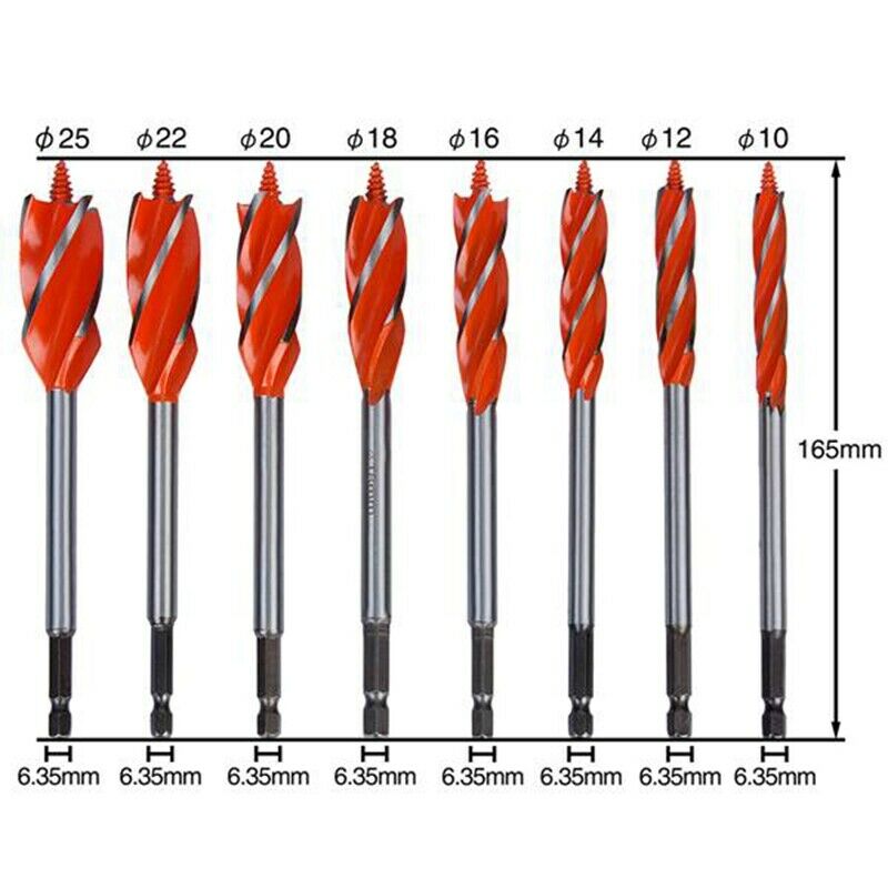 8Pcs Woodworking High Speed Bo Bits 4 Flute Cut Drilling Tool Long Door Lock HC9