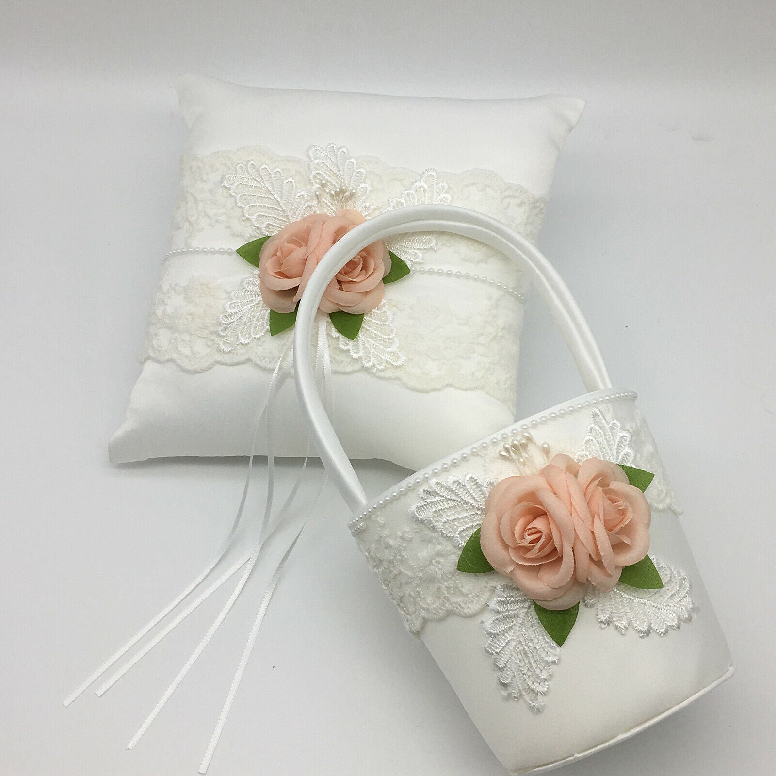 Wedding   Pillow   Cushion with Rose Flower Girl Basket Set
