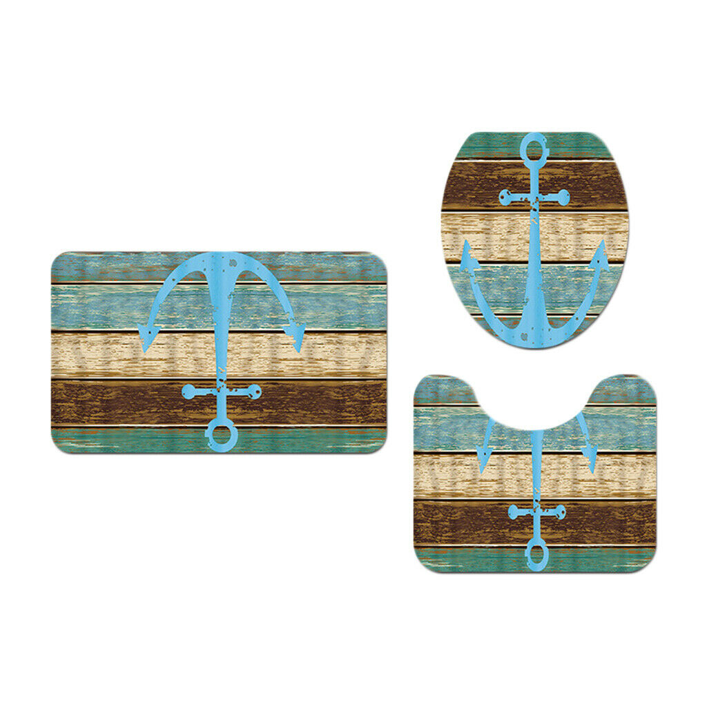 3 Pieces Bathroom Bath Set Non Slip Rug Toilet Cover Contour Mat Home Decor