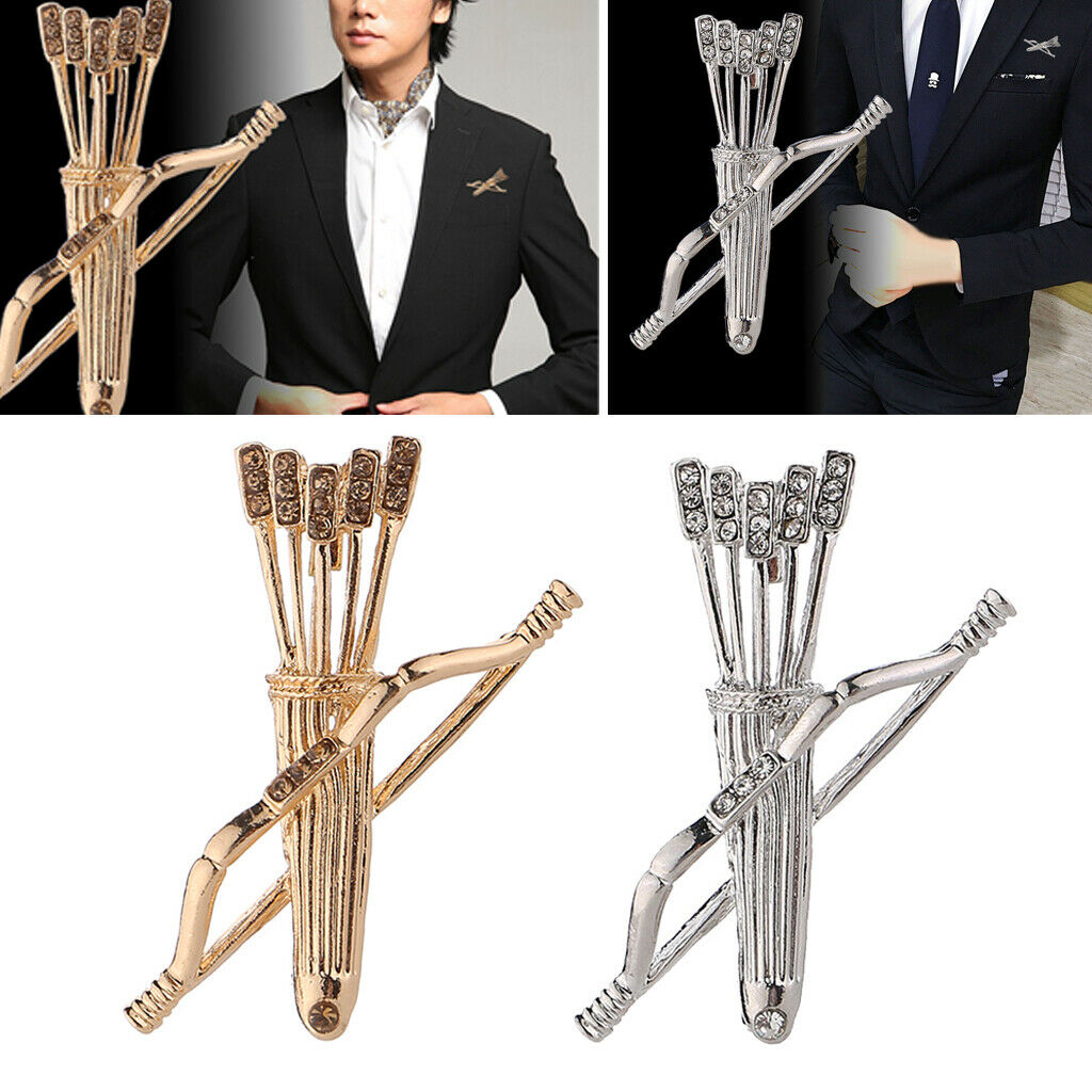 2Pack Bow and Arrow Brooches Crystal Clothes Lapel Pin Badge Collar Clips