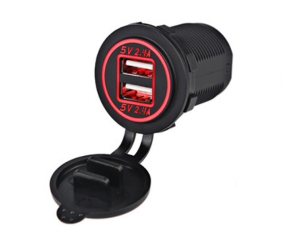 Waterproof Car Motorcycle Dual USB Port Charger Power Outlet Socket 4.8A Red LED