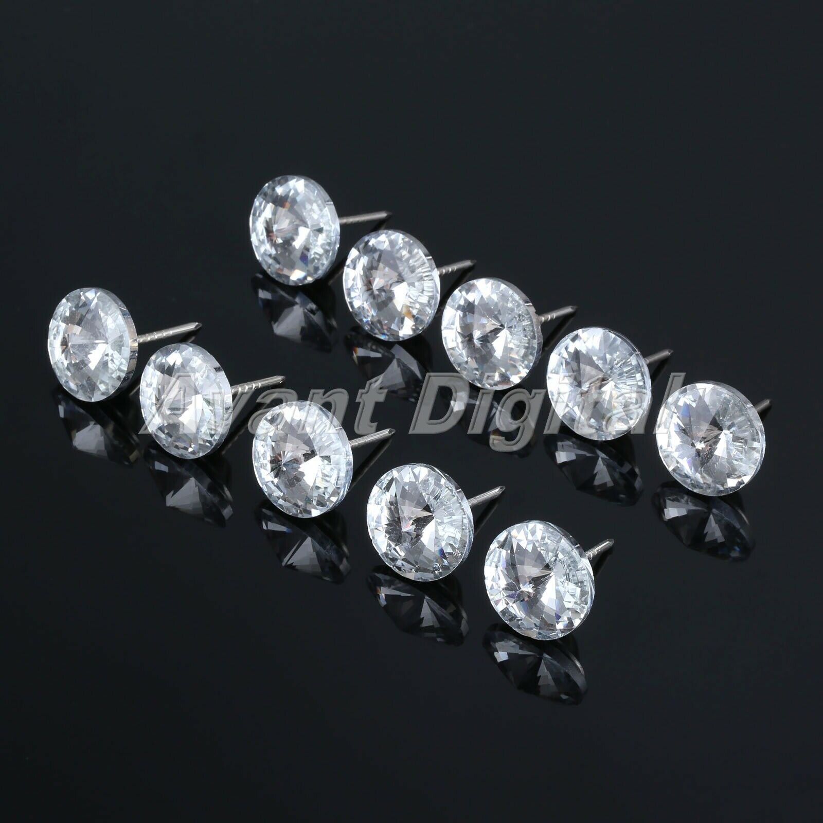 10Pcs 0.87" Diamond Crystal Clear Upholstery Nails Tacks Studs Sofa Decoration