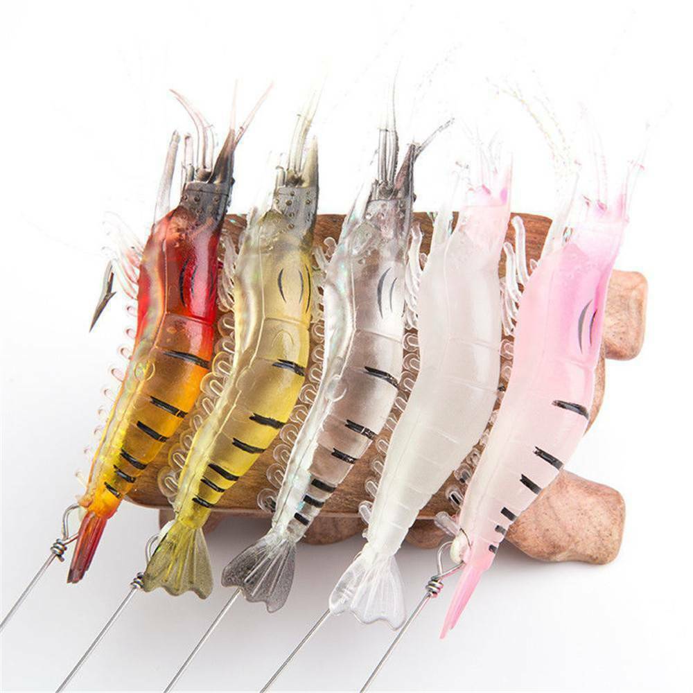 6x Luminous Fishing Lure Bait Artificial Shrimp Lures Soft Plastics Hook 9cm-6g