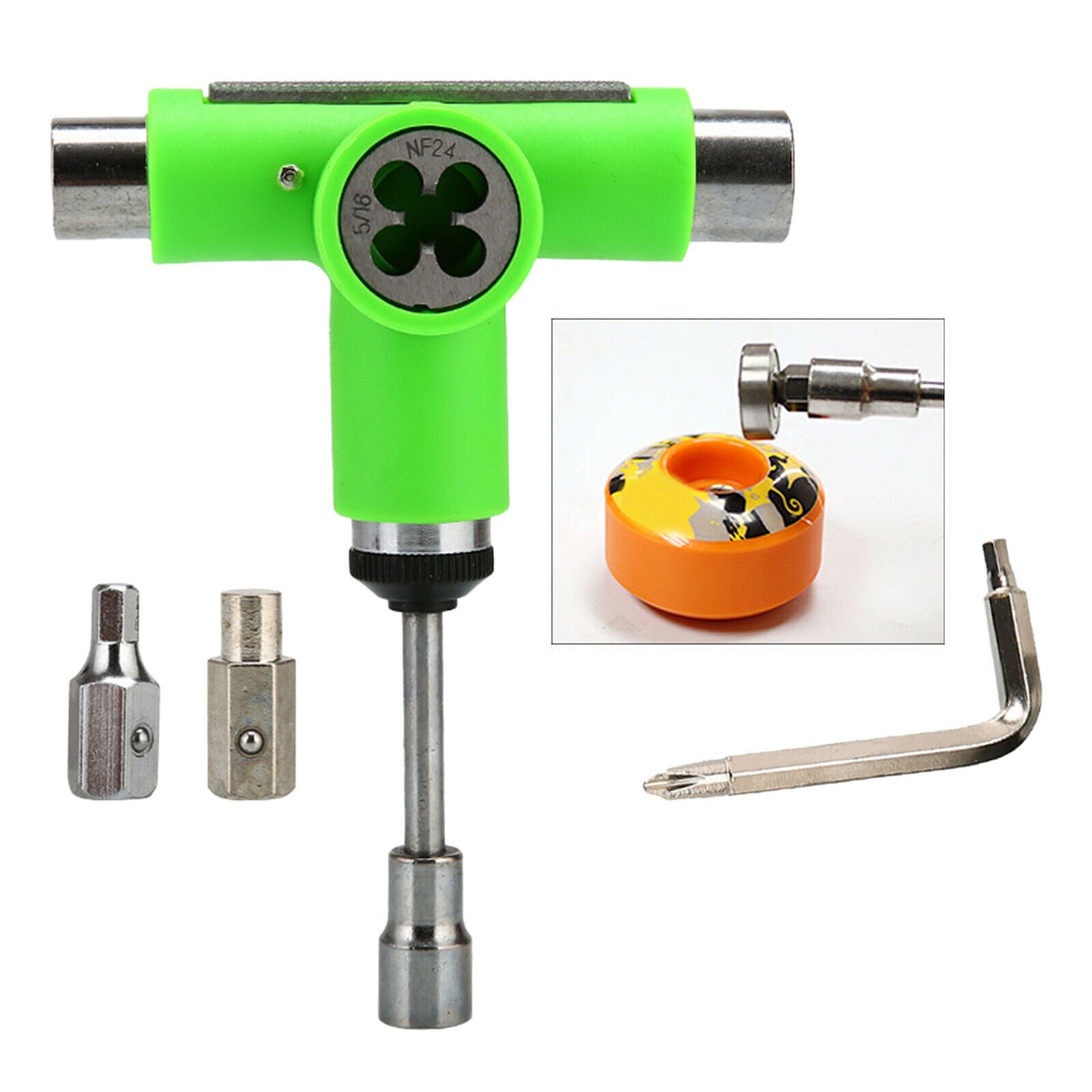 Multi Skateboard Roller Skate T Tool Wrench Spanner Screwdriver Green