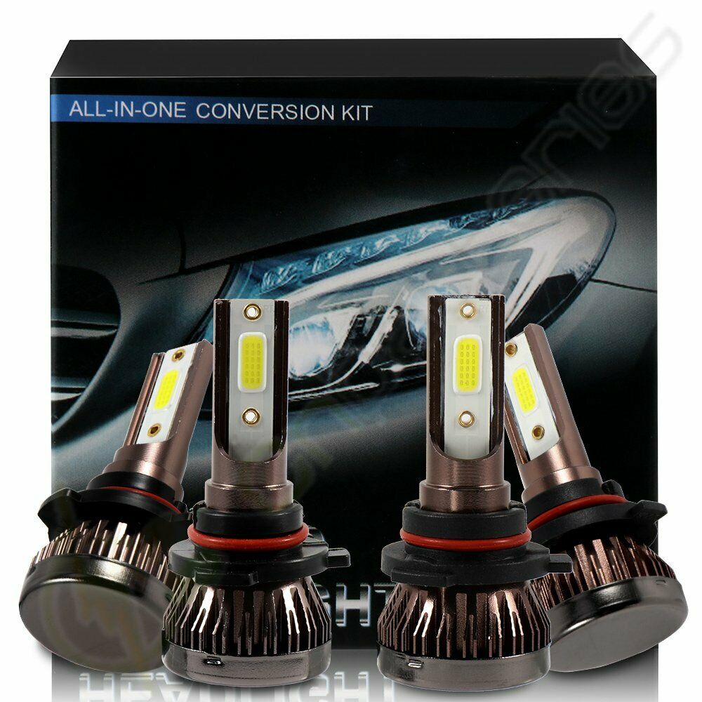 9005 9006 LED Headlight Bulb High Beam White 4 Bulbs Kit 6000K 7600LM White