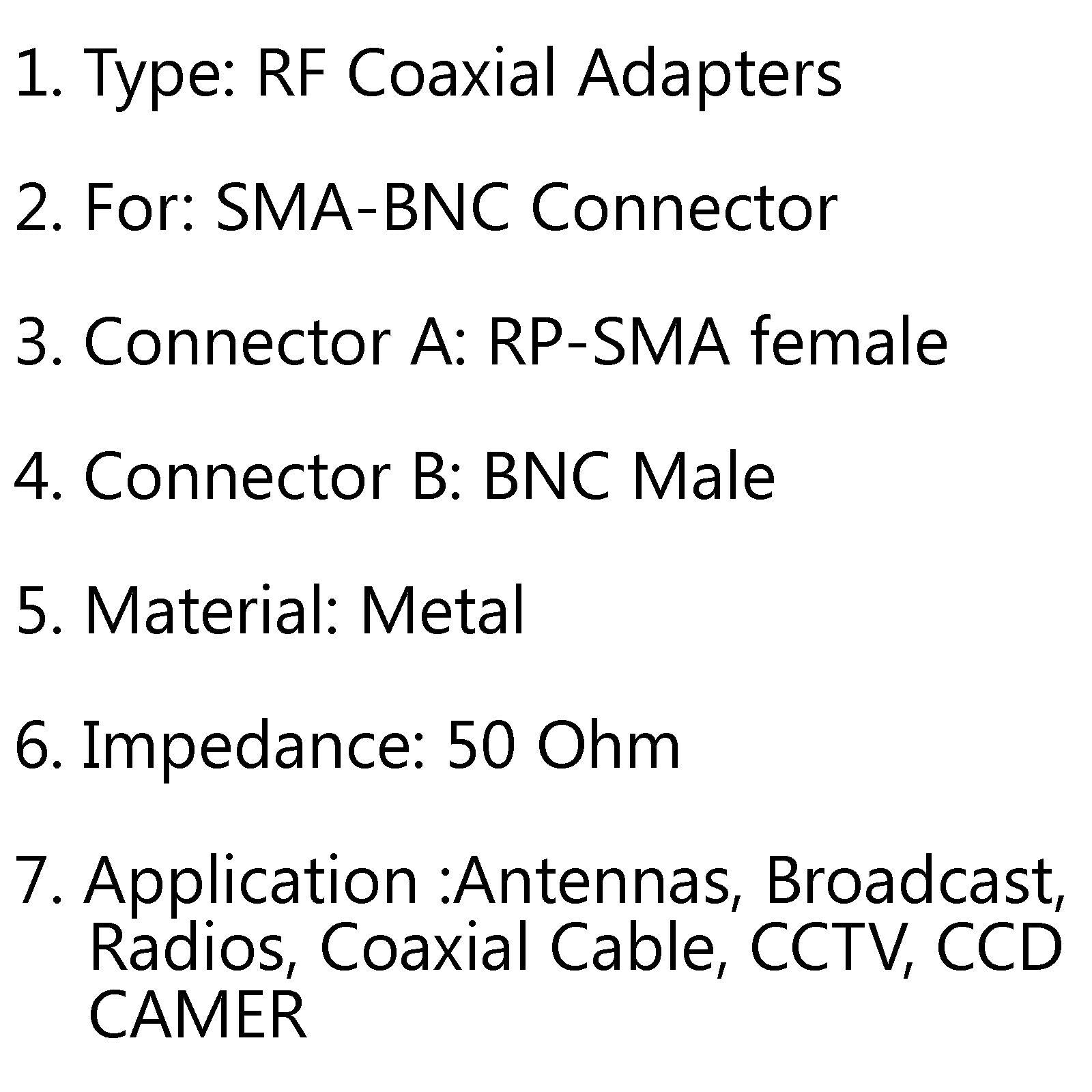 10Pcs BNC Male Plug To RP-SMA Female Jack Center 50Ω RF Coaxial Adapter CA