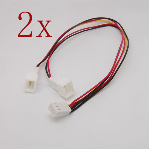 2pcs 3 Pin Fan Power Splitter Cable Lead 1 Female to 2 x Male 25cm Motherboard