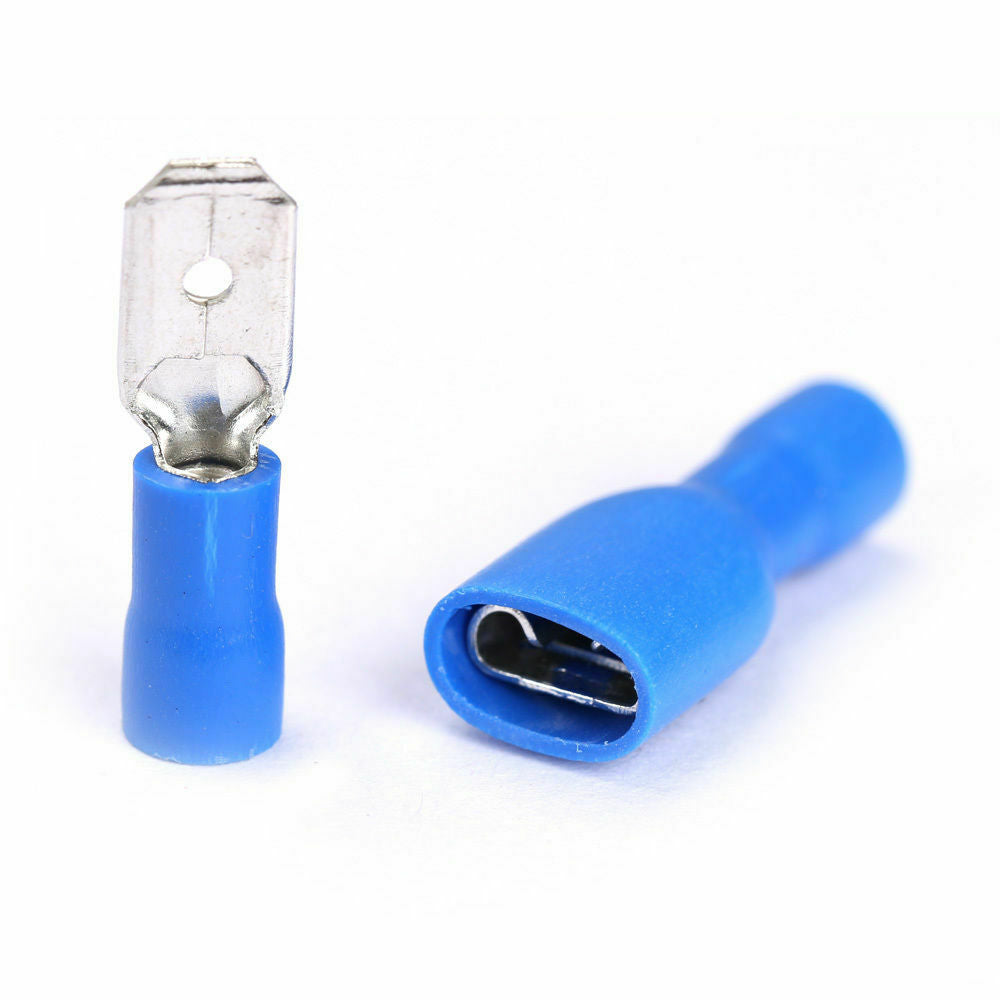 100pcs Blue Insulated Spade Electrical Wire Cable Connector Crimp Terminal Kit