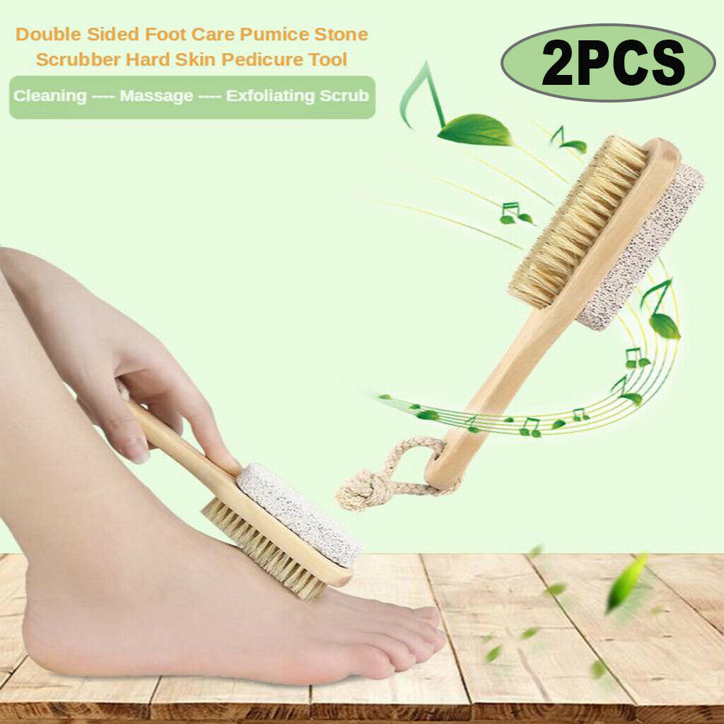 2x Double Sided Wood Pumice Stone Scrubber Brush Foot File Remover Tool