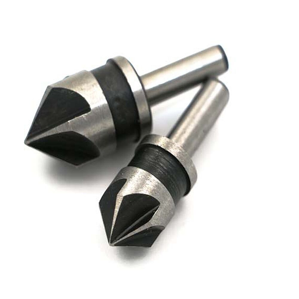 2Pcs 1/2" HSS 6.35mm Hex Shank 5 Flute Chamfer Debur Countersink Drill Bit Set