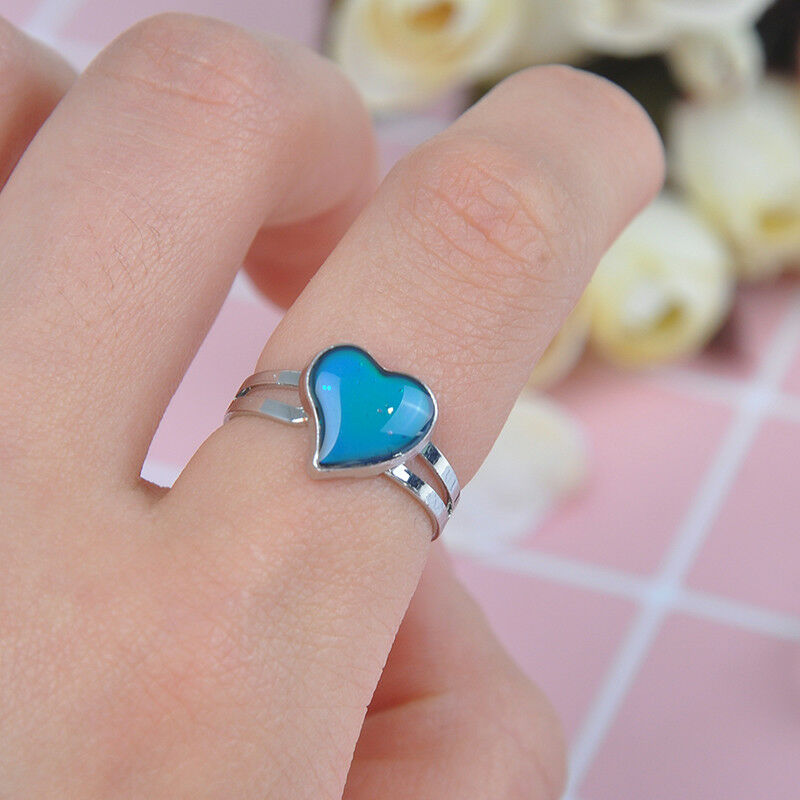 Mood ring band color changing by temperature ajustable heart ~GQPTUKSJUKL fg Qx