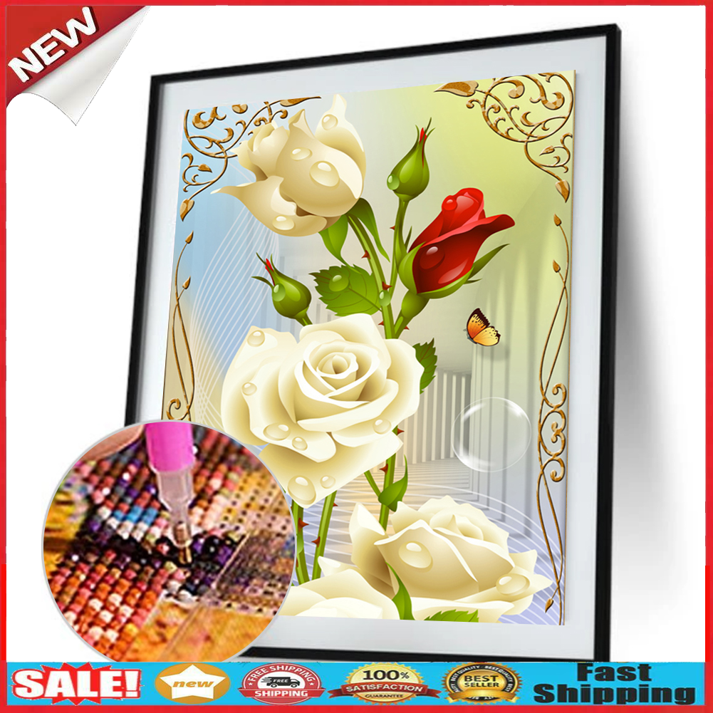 5D DIY diamond Painting Rose Flower Diamonds Wall Stickers Decor @