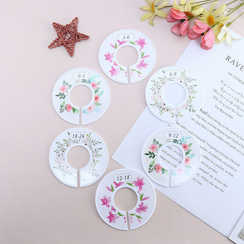 6Pcs Flower Round Child Clothes Size Dividers Plastic Ring Size Label Suppl l SJ