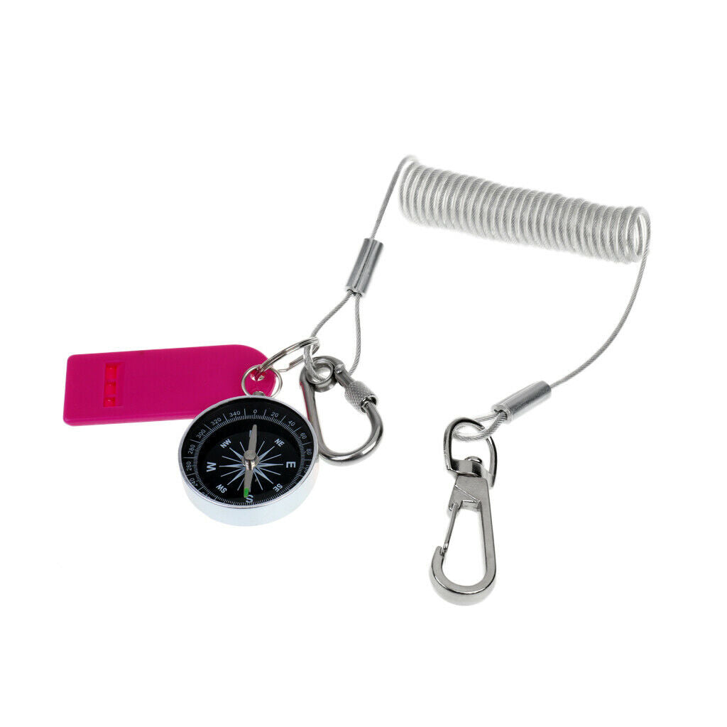 Outdoor Survival Gear Stretchy Coiled Cord Safety Lanyard w/ Compass Whistle