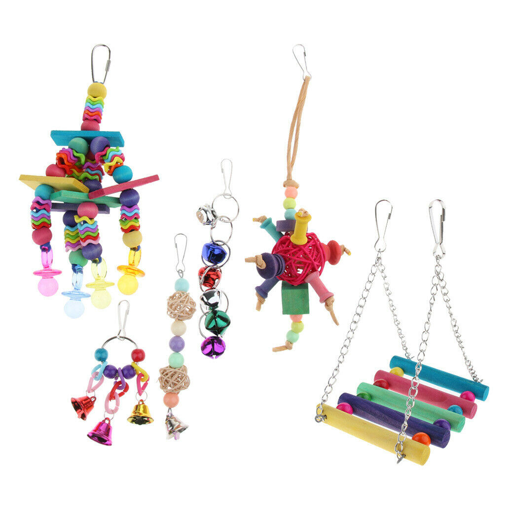 6pcs Parrot Chewing Swing Toys Rattan Ball String Cage Hanging Toys