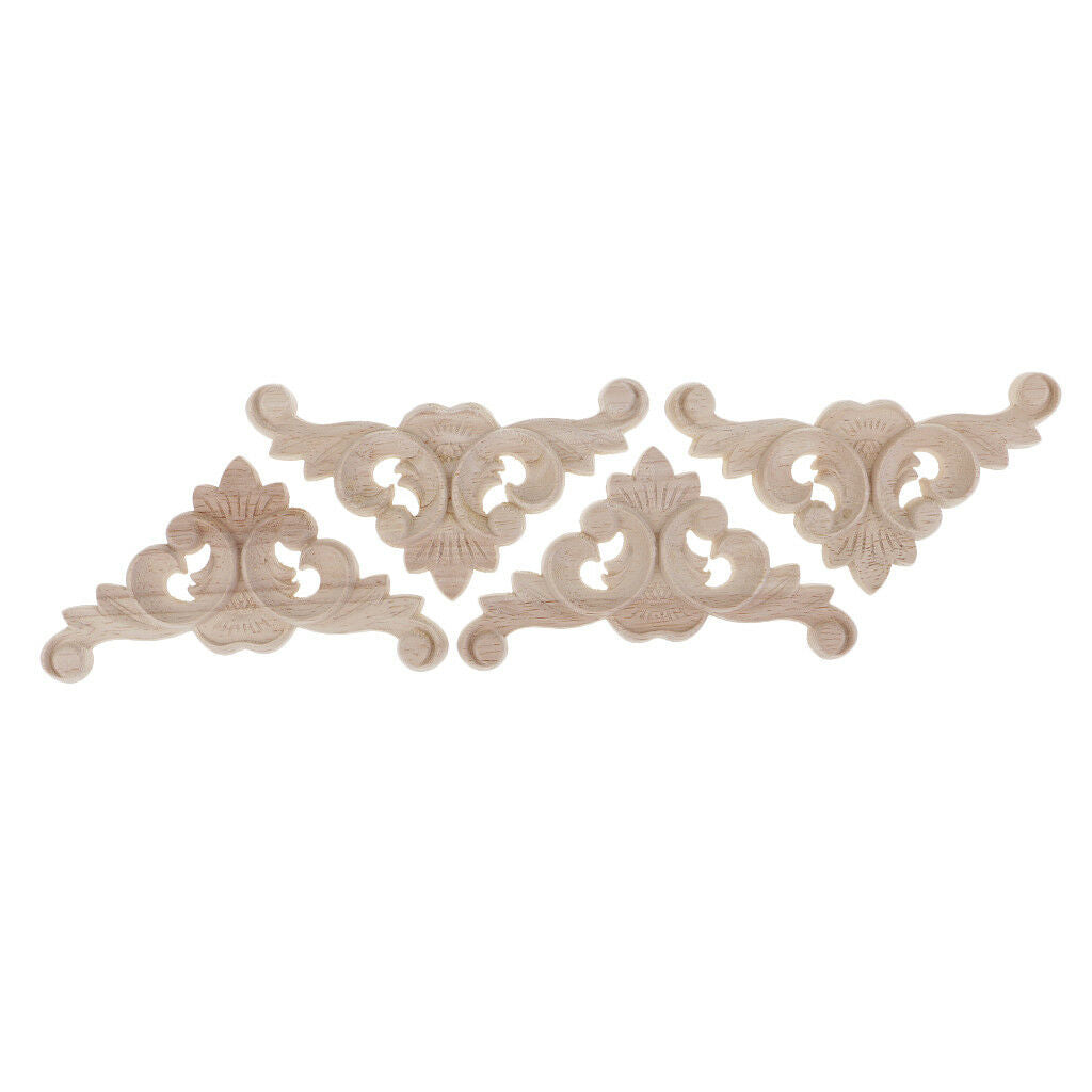 4x Natural Wood Carved Corner Onlay Applique Furniture Frame Craft Decor #1
