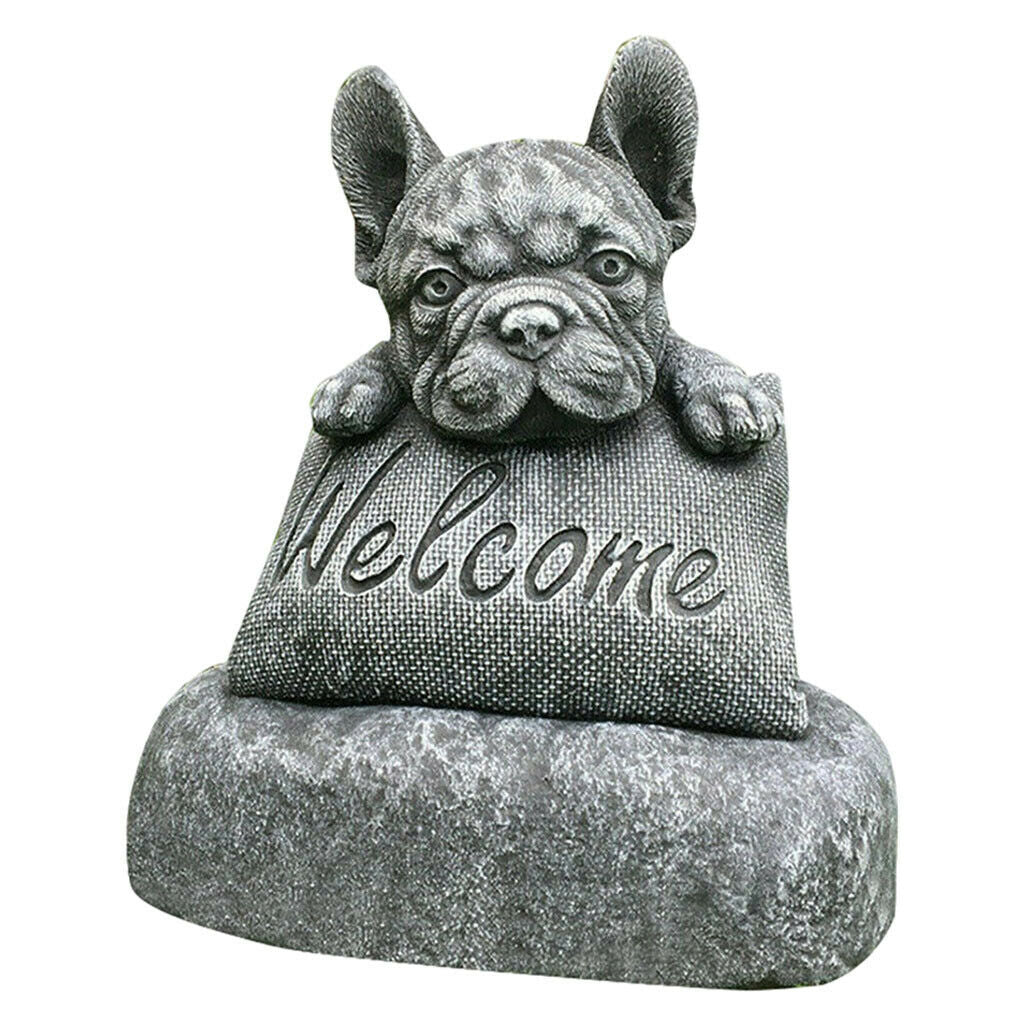 French-Bulldog Statue Welcome Sign Sculpture for Home Garden Patio Gift