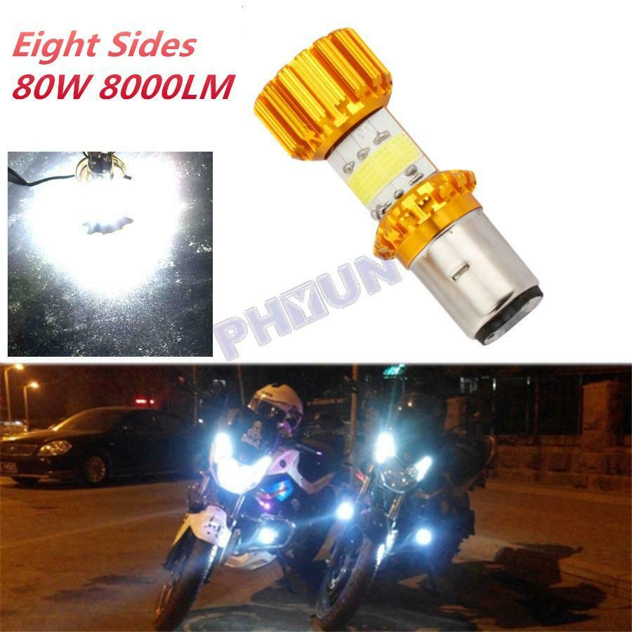 12V 80W Motorcycle Scooter LED Headlight Bulb BA20D Type Lamp Bulb High/Low Beam