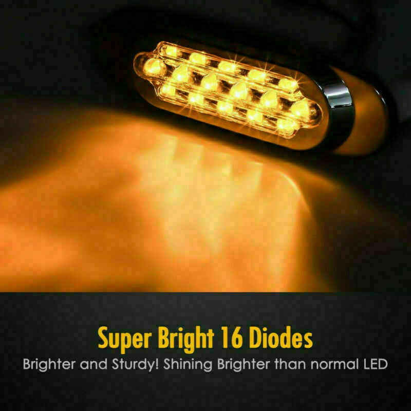 4x Amber 16 LED Truck Trailer Side Marker Turn Signal Lights Chrome 12V 3 Wires