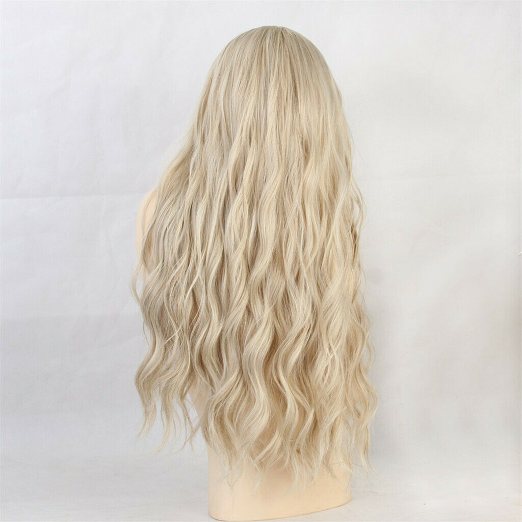 26" Light Yellow Synthetic Long Curly Bangs Hair Wig Ladies Fascinating Wigs