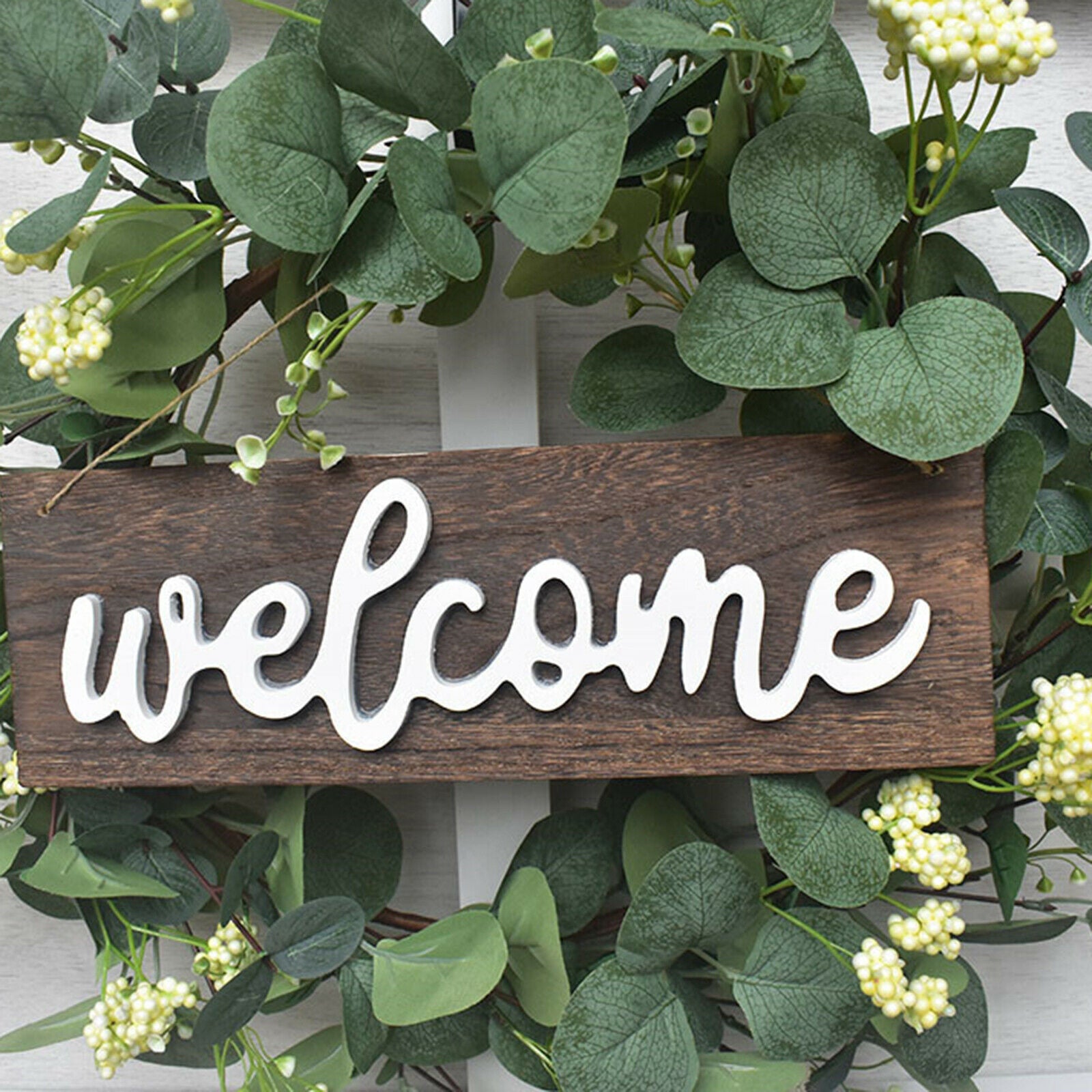 Spring 20inch Welcome Sign Eucalyptus Wreath Artificial Flower Garland
