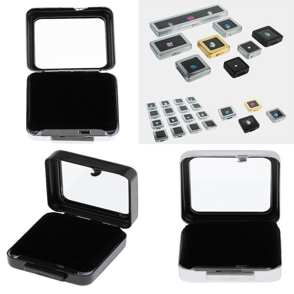 2x Gem Display Box Diamond Jewelry Coin Holder Glass Lid Box Storage Cases