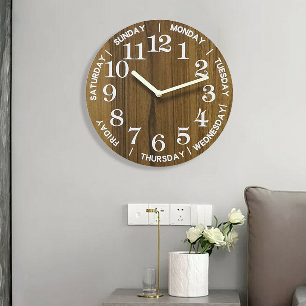 Wooden 30cm 12'' Wall Clock Silent Home Office Minimalism Round Bedroom
