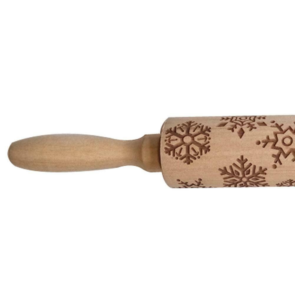 Wood Christmas Gift Embossed Rolling Pins Embossing Baking Cookies Tool @