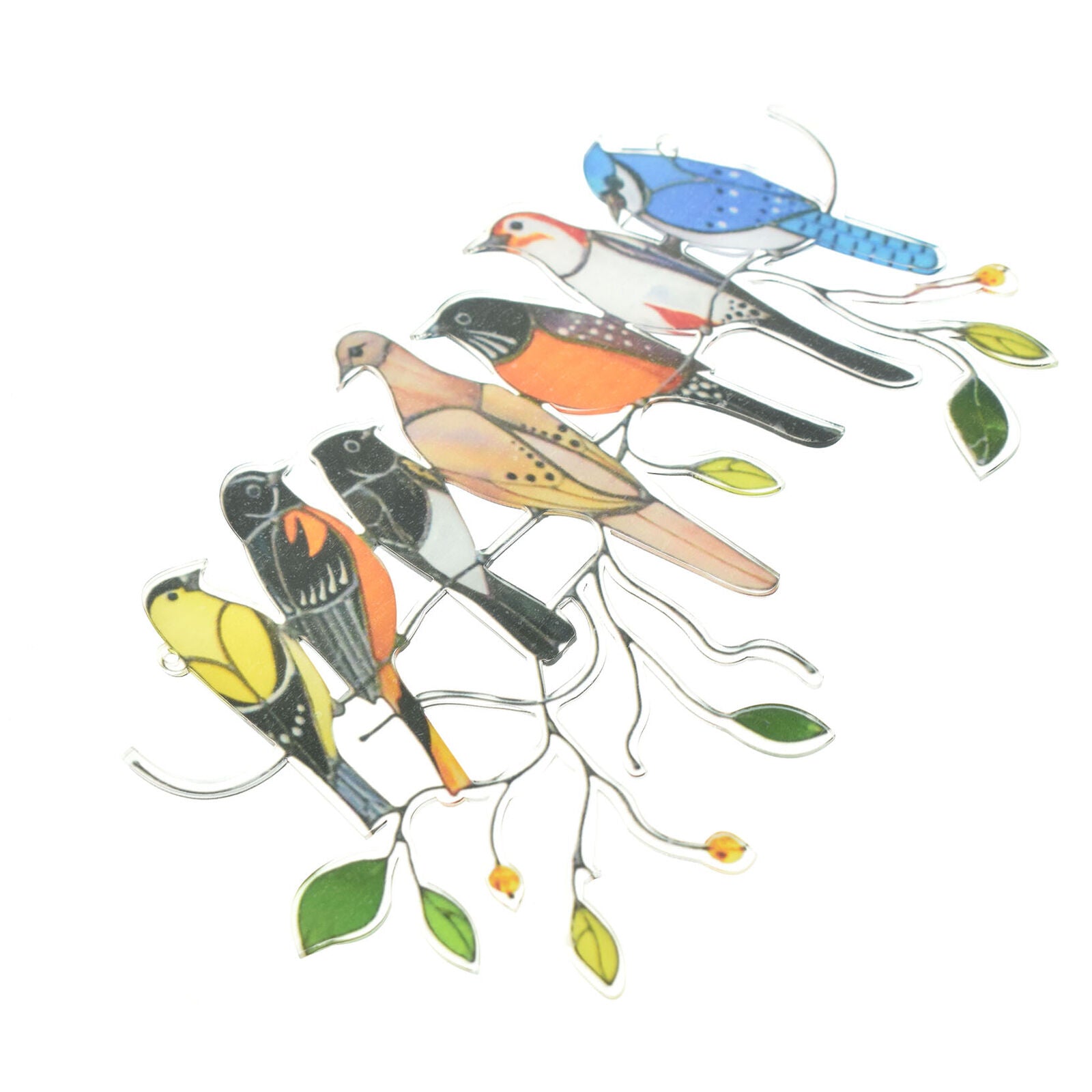 Multicolor Birds on a Wire High-Stained Glass Suncatcher Window Panel Home Decor