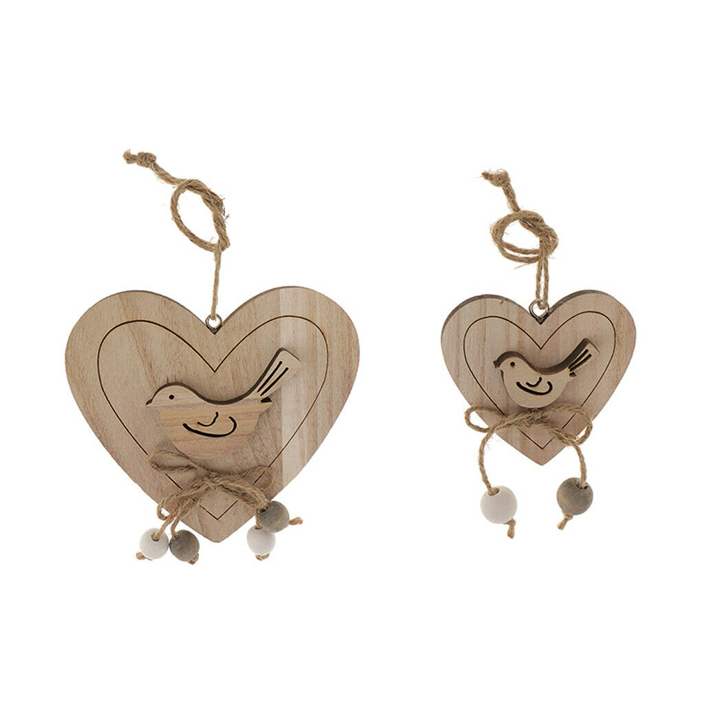 Love Heart Shape Country Cottage Home Wooden Hanging Love Bird Gifts 15x15cm