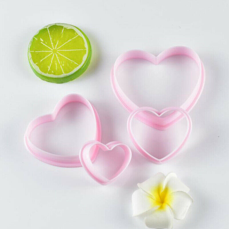 4pcs Heart Shaped Plastic Cake Mold Cookie Cutter Biscuit Stamp Sugar Cra.l8