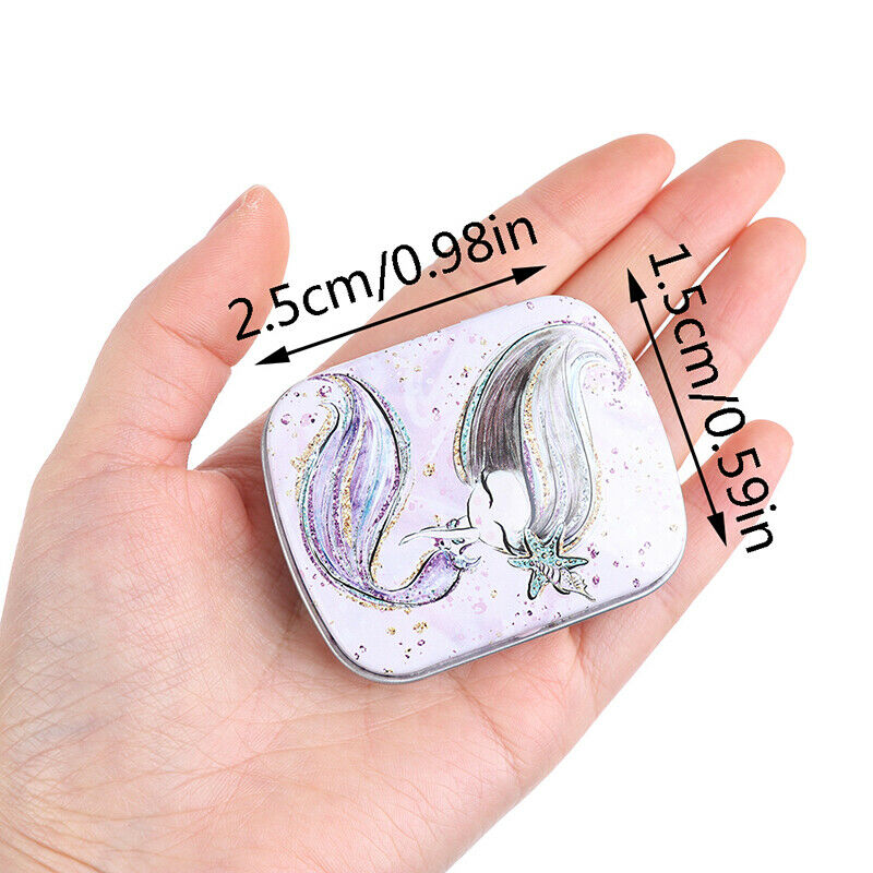 Mini Mermaid Tin Trinket Jewelry Coin Box Tinplate Storage Case Small Rec.l8