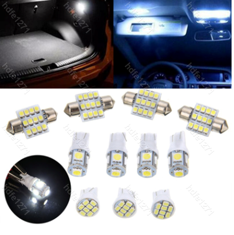 11 PCS White LED lights T10 & 31mm Dome Map & Tag lamp for Interior package Kit